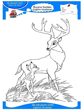 Çocuklar İçin Bambi Boyama Sayfaları 